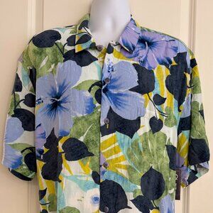 JAMS WORLD Hawaiian Aloha Short Sleeve Shirt Hibiscus Palm Indigo XL NWT